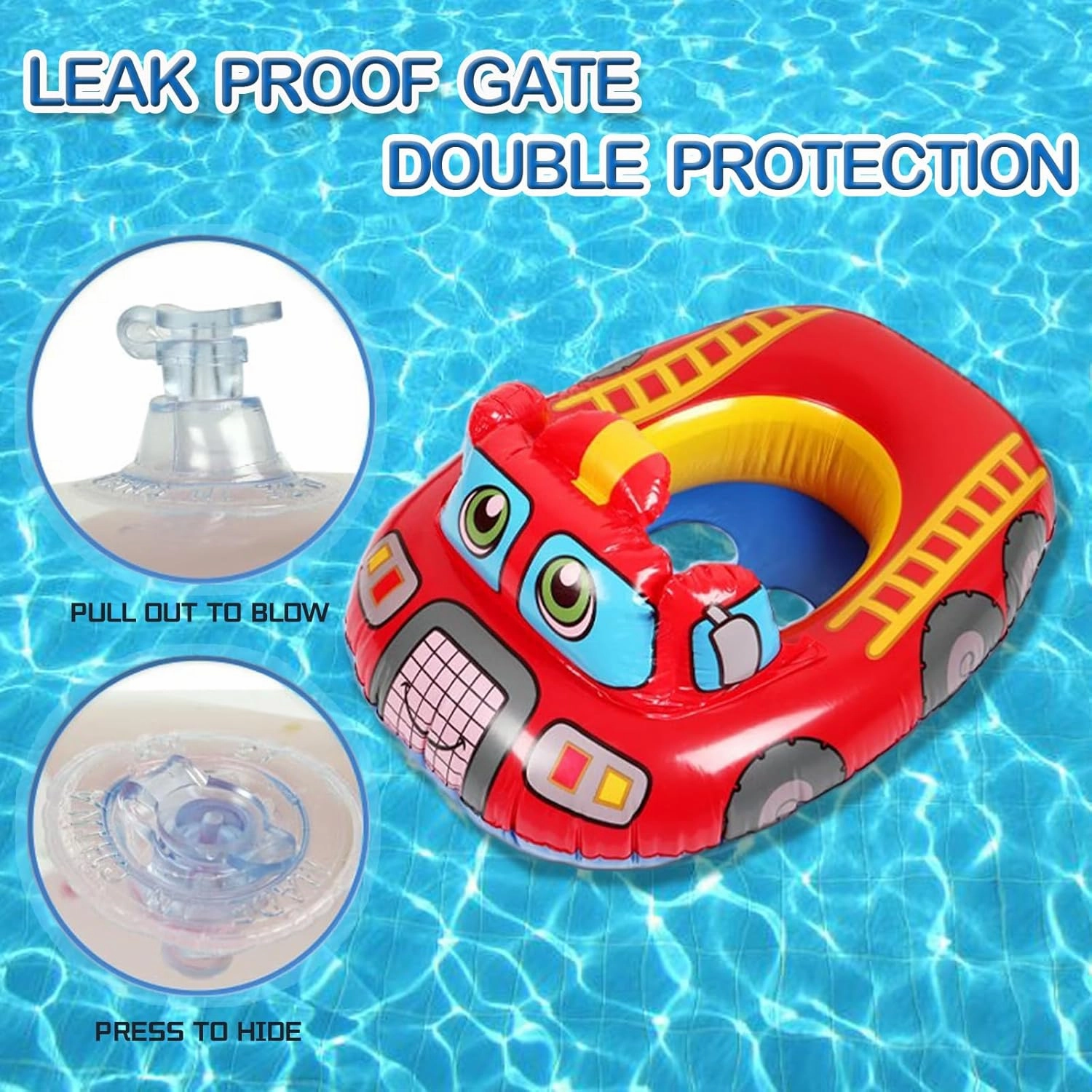Fire Truck Baby Pool Float with Safty Seat Toddler Pool Swimming Tools Inflatabl Child Swim Floatie for 12 Months-5 Years