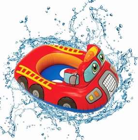 Fire Truck Baby Pool Float with Safty Seat Toddler Pool Swimming Tools Inflatabl Child Swim Floatie for 12 Months-5 Years