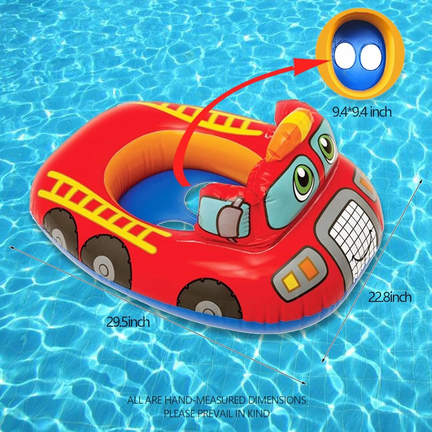 Fire Truck Baby Pool Float with Safty Seat Toddler Pool Swimming Tools Inflatabl Child Swim Floatie for 12 Months-5 Years