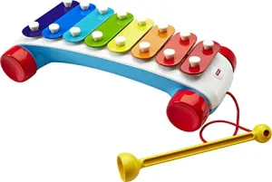 Fisher-Price Toddler Pull Toy, Classic Xylophone Pretend Musical Instrument with Mallet and Rolling Wheels for Ages 18  Months