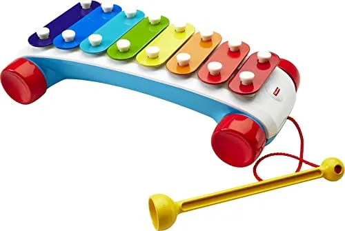 Fisher-Price Toddler Pull Toy, Classic Xylophone Pretend Musical Instrument with Mallet and Rolling Wheels for Ages 18  Months