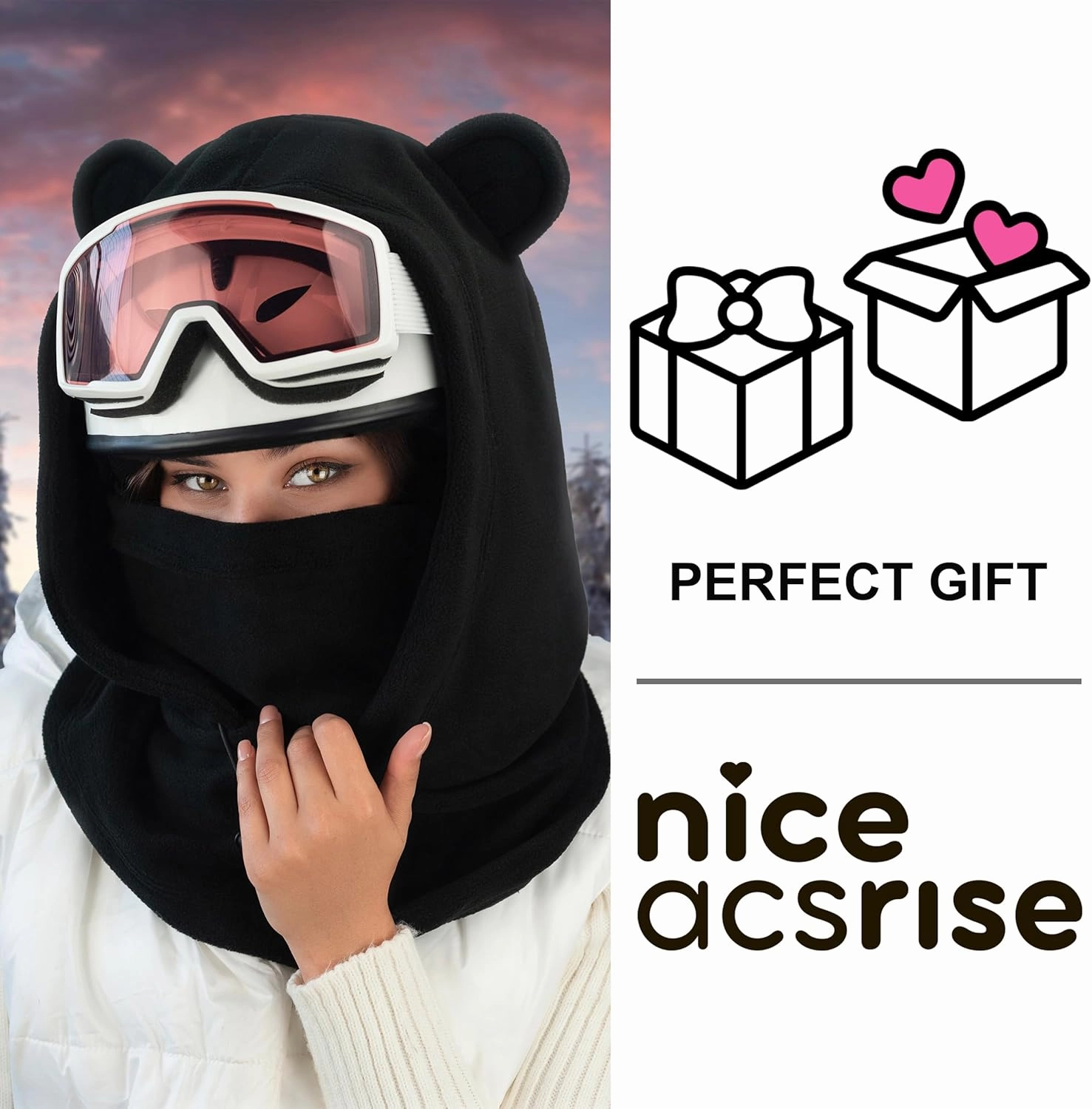 Fleece Balaclava Over Helmet - Warm Helmet Ninja Hood - Snowboard Hooded Hat Neck Gaiter Ski Mask