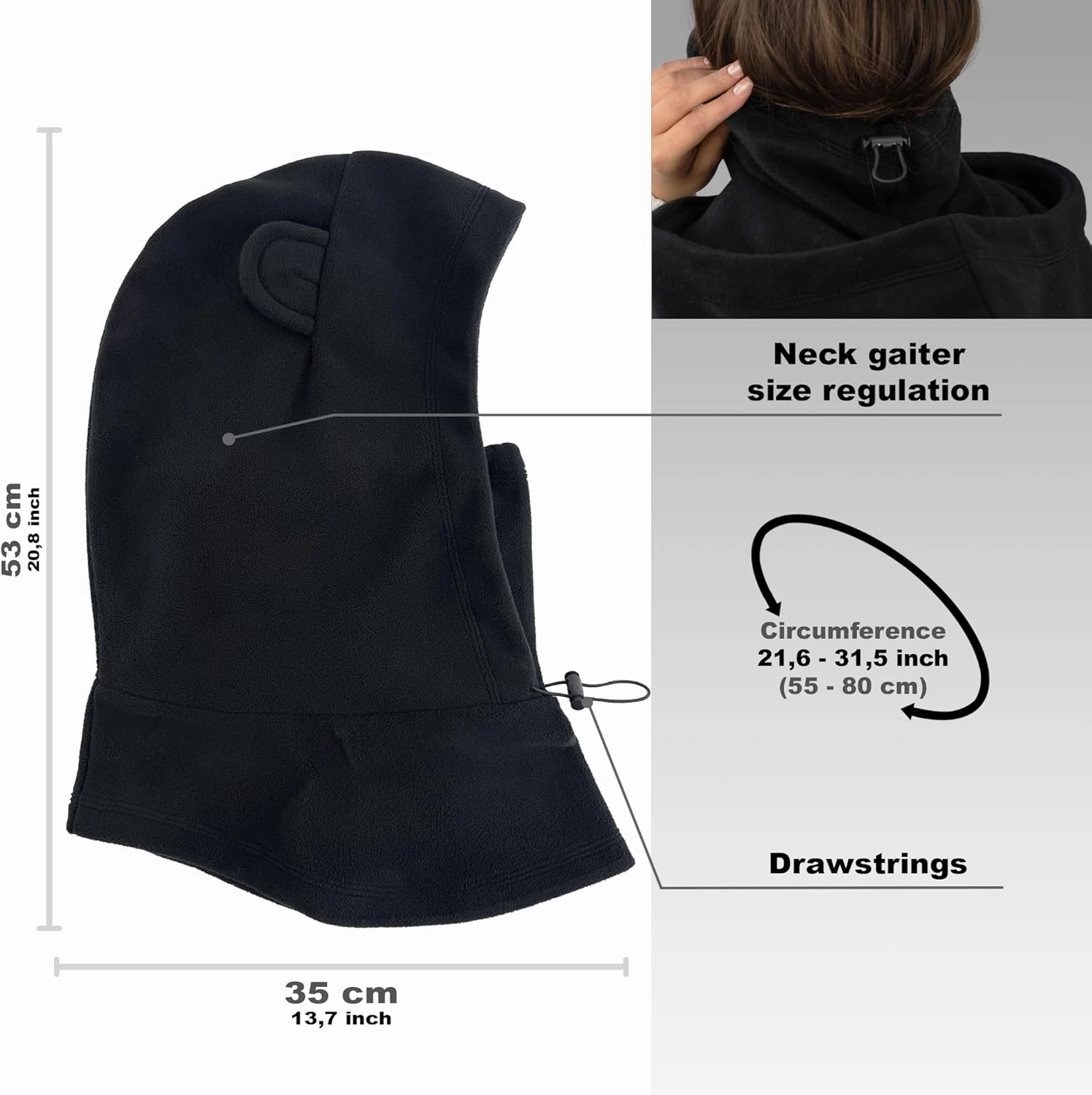 Fleece Balaclava Over Helmet - Warm Helmet Ninja Hood - Snowboard Hooded Hat Neck Gaiter Ski Mask