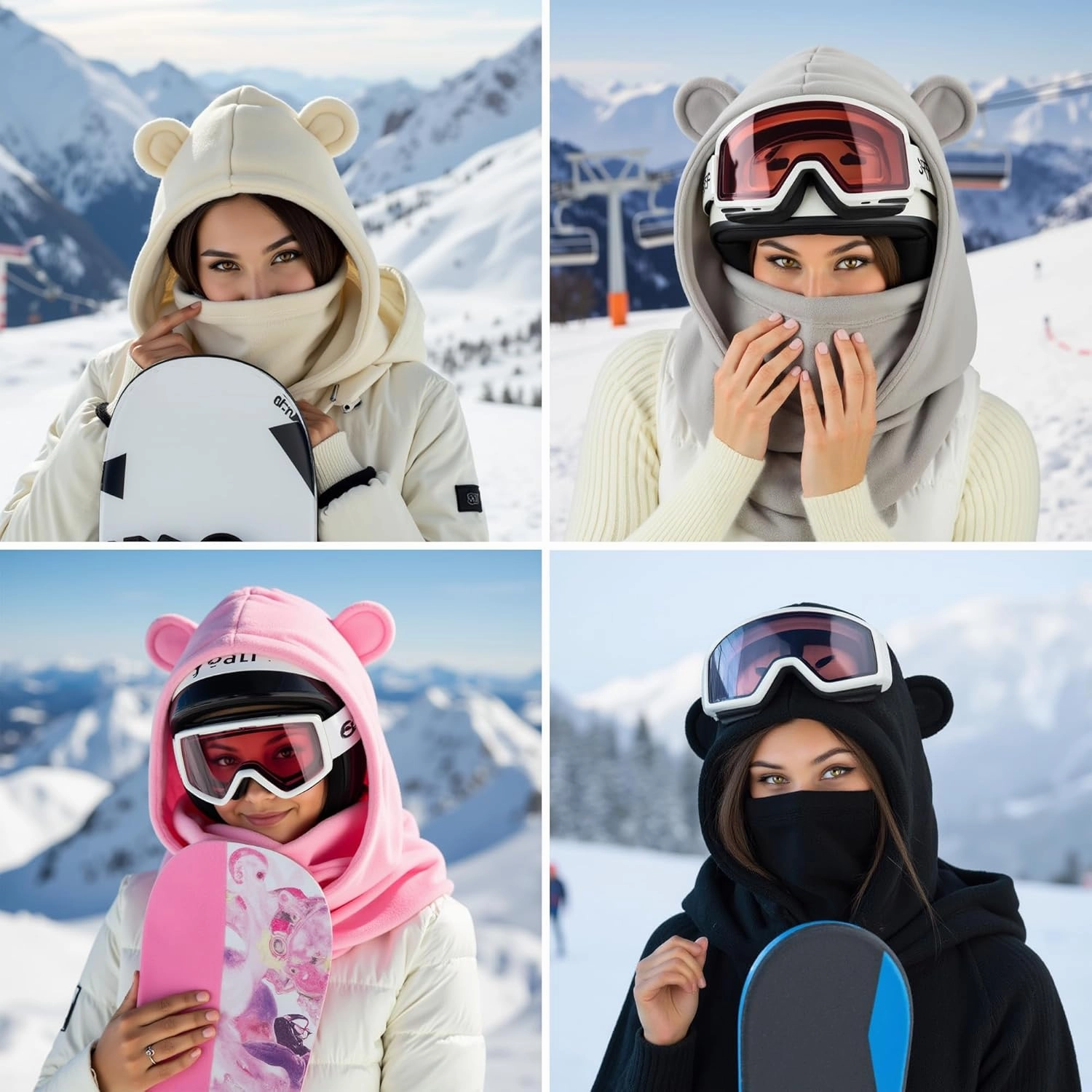 Fleece Balaclava Over Helmet - Warm Helmet Ninja Hood - Snowboard Hooded Hat Neck Gaiter Ski Mask