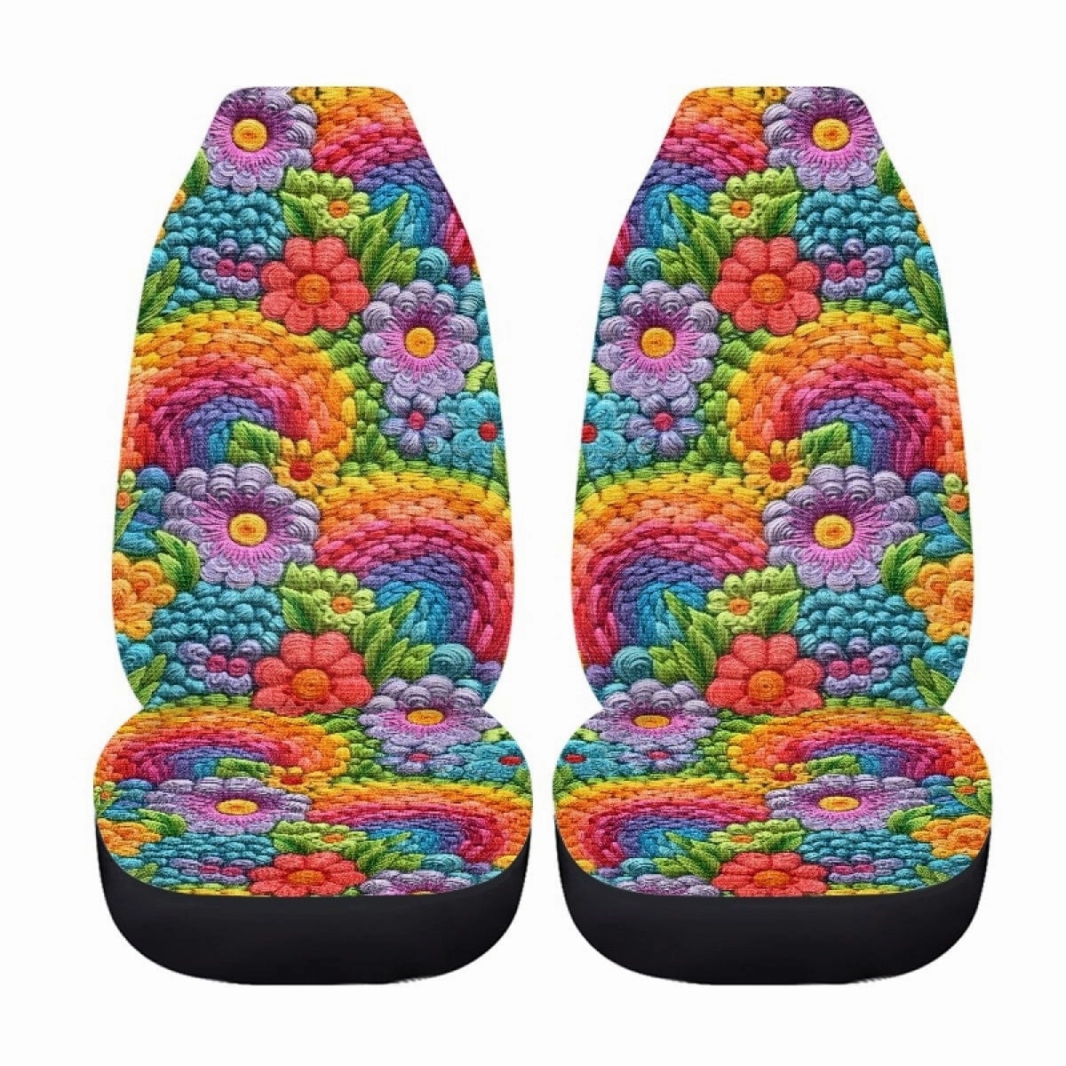Floral Rainbows Faux Embroidery Car Seat Covers Full Set - CLEARANCE