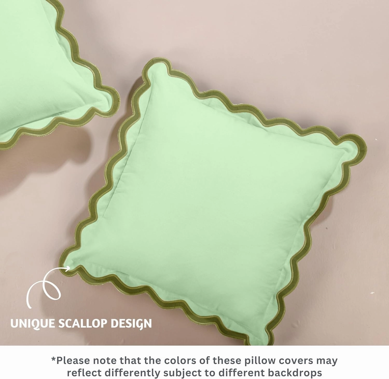 Folkulture Throw Pillow Covers | Set of 2 (18 x 18) Scalloped Pillow Cover | Decorative Pillows or Cute Outdoor Pillows | Boho Throw Pillows for Couch | Green Pillow Covers for Living Room