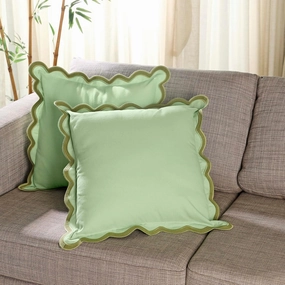 Folkulture Throw Pillow Covers | Set of 2 (18 x 18) Scalloped Pillow Cover | Decorative Pillows or Cute Outdoor Pillows | Boho Throw Pillows for Couch | Green Pillow Covers for Living Room