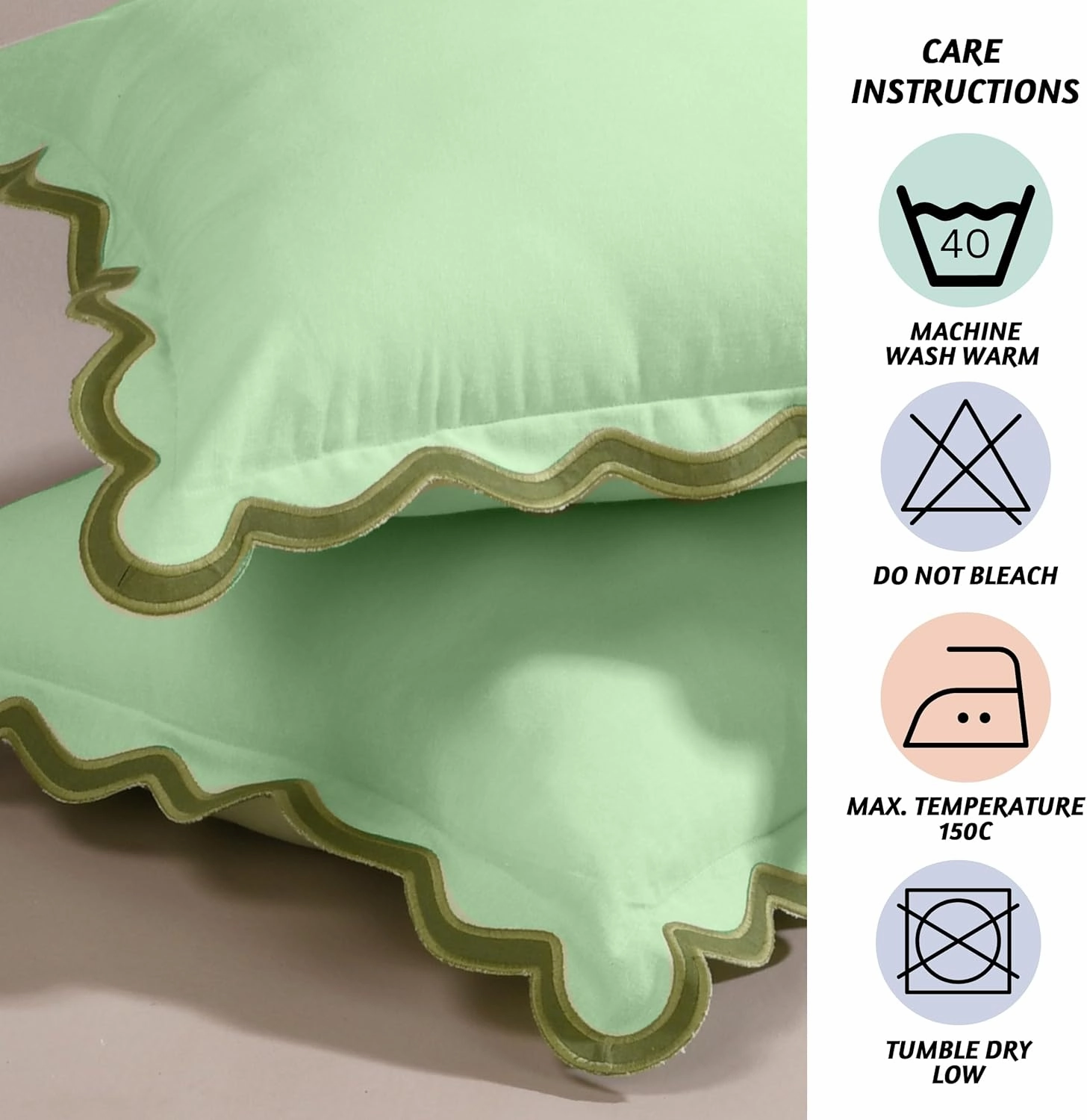 Folkulture Throw Pillow Covers | Set of 2 (18 x 18) Scalloped Pillow Cover | Decorative Pillows or Cute Outdoor Pillows | Boho Throw Pillows for Couch | Green Pillow Covers for Living Room