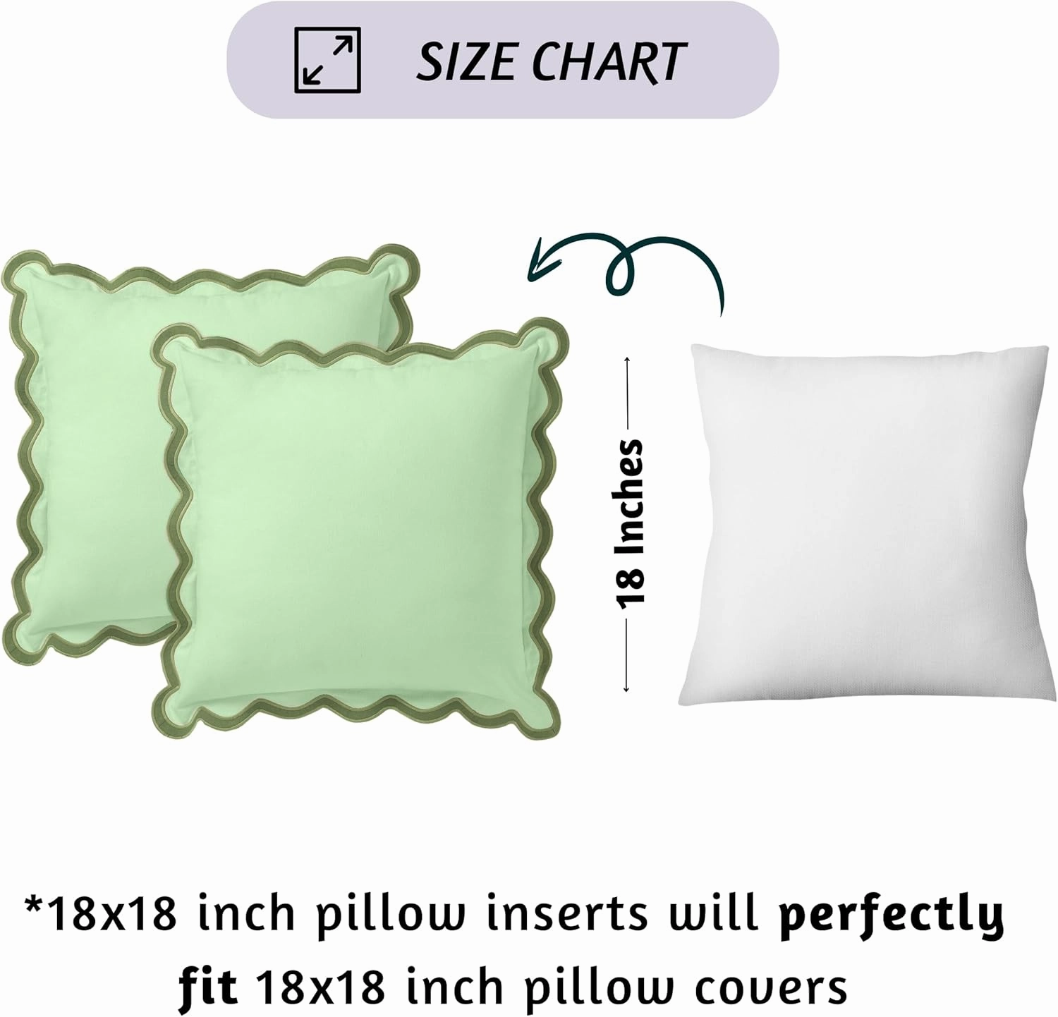 Folkulture Throw Pillow Covers | Set of 2 (18 x 18) Scalloped Pillow Cover | Decorative Pillows or Cute Outdoor Pillows | Boho Throw Pillows for Couch | Green Pillow Covers for Living Room