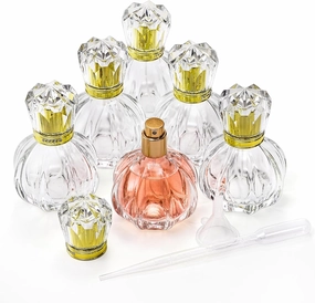 Foraineam 6 Pack 50ML / 1.7oz Glass Spray Bottles Pumpkin Shape Refillable Fine Mist Spray Perfume Bottle, Empty Crystal Glass Fragrance Atomizer Bottle with Droppers and Funnels