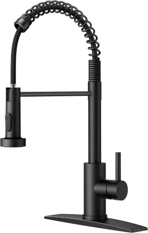 FORIOUS Black Kitchen Sink Faucet with Pull Down Sprayer, Stainless Steel Commercial Single Handle Classic Spring Pull Out Sink Faucet for Farmhouse Camper Laundry Utility Room