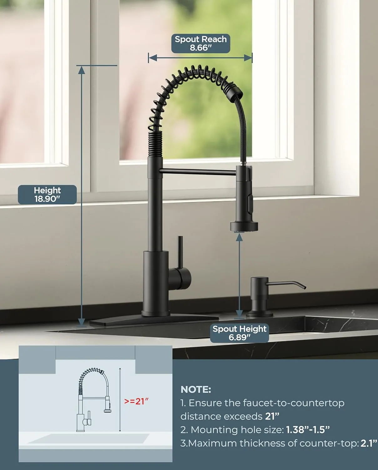 FORIOUS Black Kitchen Sink Faucet with Pull Down Sprayer, Stainless Steel Commercial Single Handle Classic Spring Pull Out Sink Faucet for Farmhouse Camper Laundry Utility Room