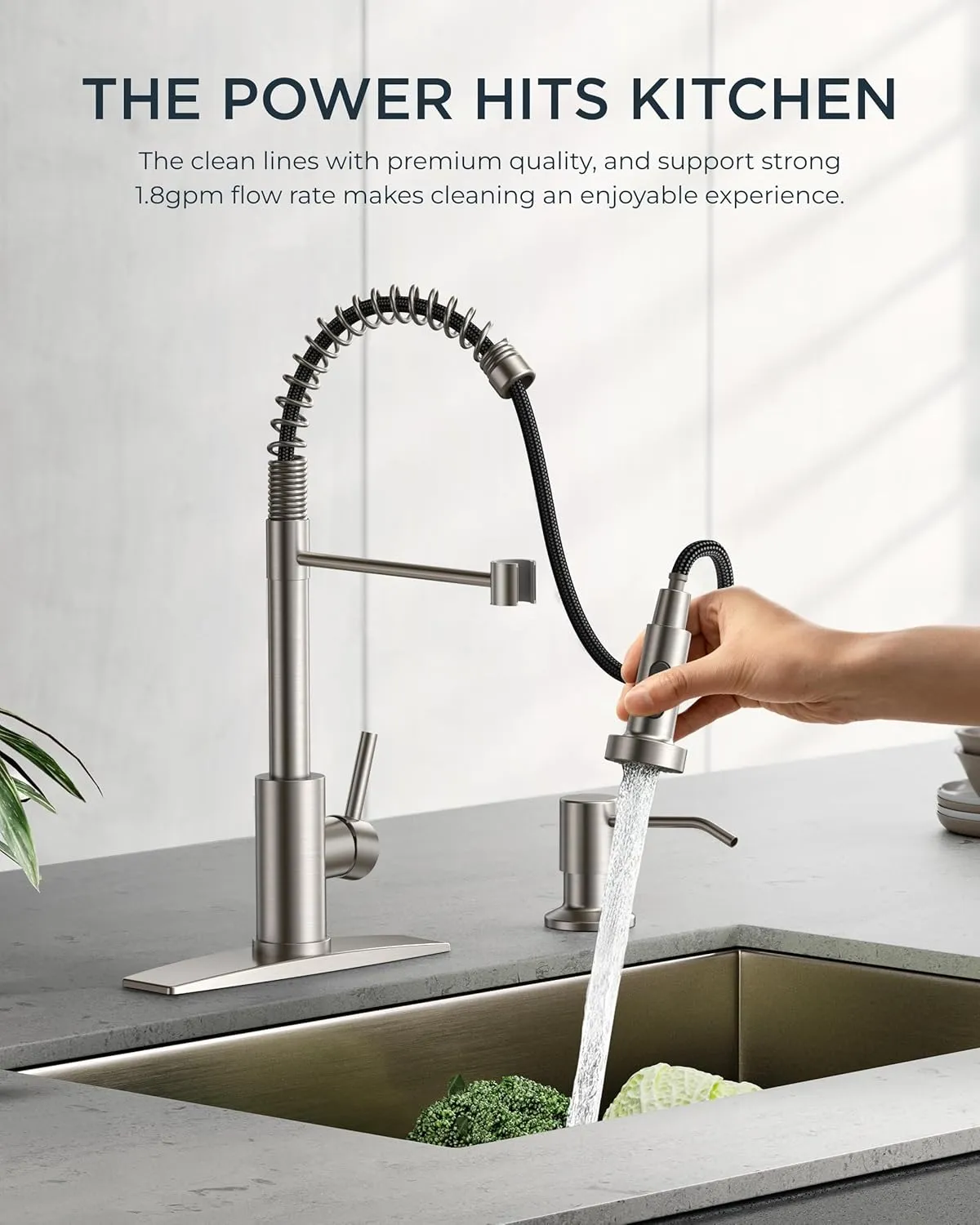FORIOUS Kitchen Faucets, Brushed Nickel Kitchen Sink Faucet with Pull Down Sprayer, Commercial Kitchen Faucet Stainless Steel, Classic Single Handle Pull Out Sink Faucets for RV Laundry Utility Room