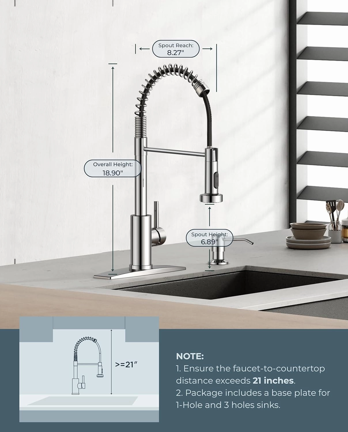 FORIOUS Kitchen Faucets, Chrome Kitchen Sink Faucet with Pull Down Sprayer, Commercial Kitchen Faucet Stainless Steel, Classic Single Handle Pull Out Sink Faucets for Farmhouse RV Laundry Utility Room