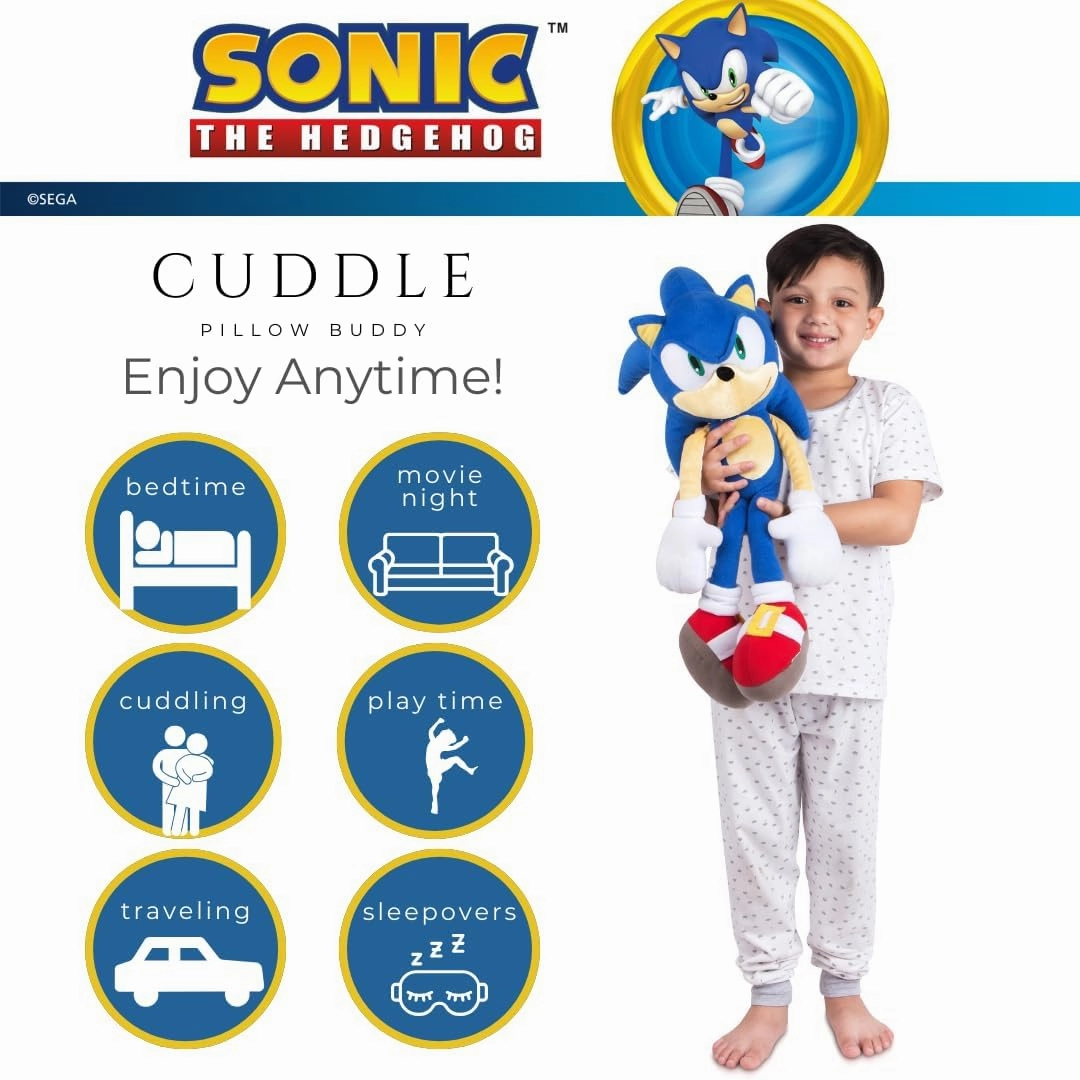 Franco Sonic The Hedgehog Anime Kids Bedding Super Soft Plush Cuddle Pillow Buddy, One Size, (Officially Licensed Product)