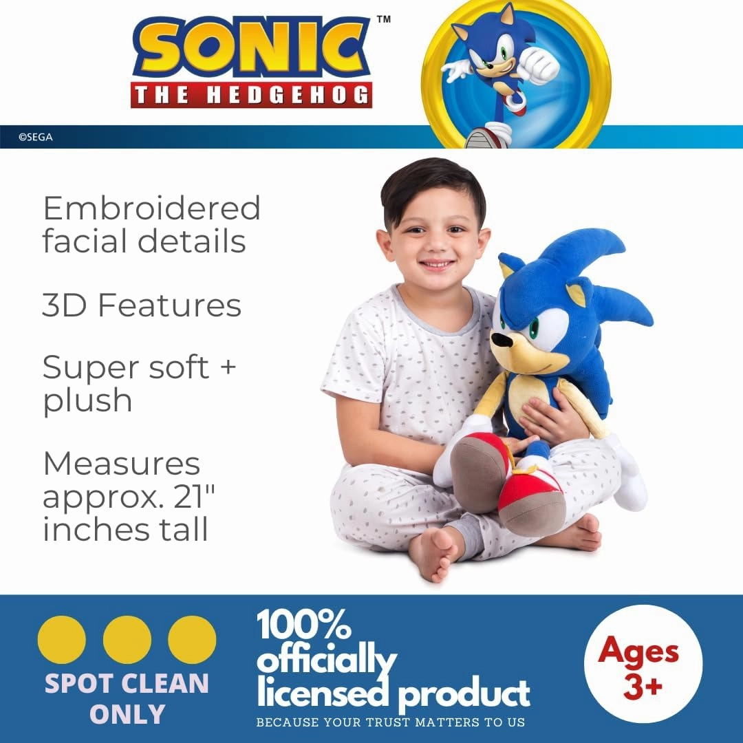 Franco Sonic The Hedgehog Anime Kids Bedding Super Soft Plush Cuddle Pillow Buddy, One Size, (Officially Licensed Product)
