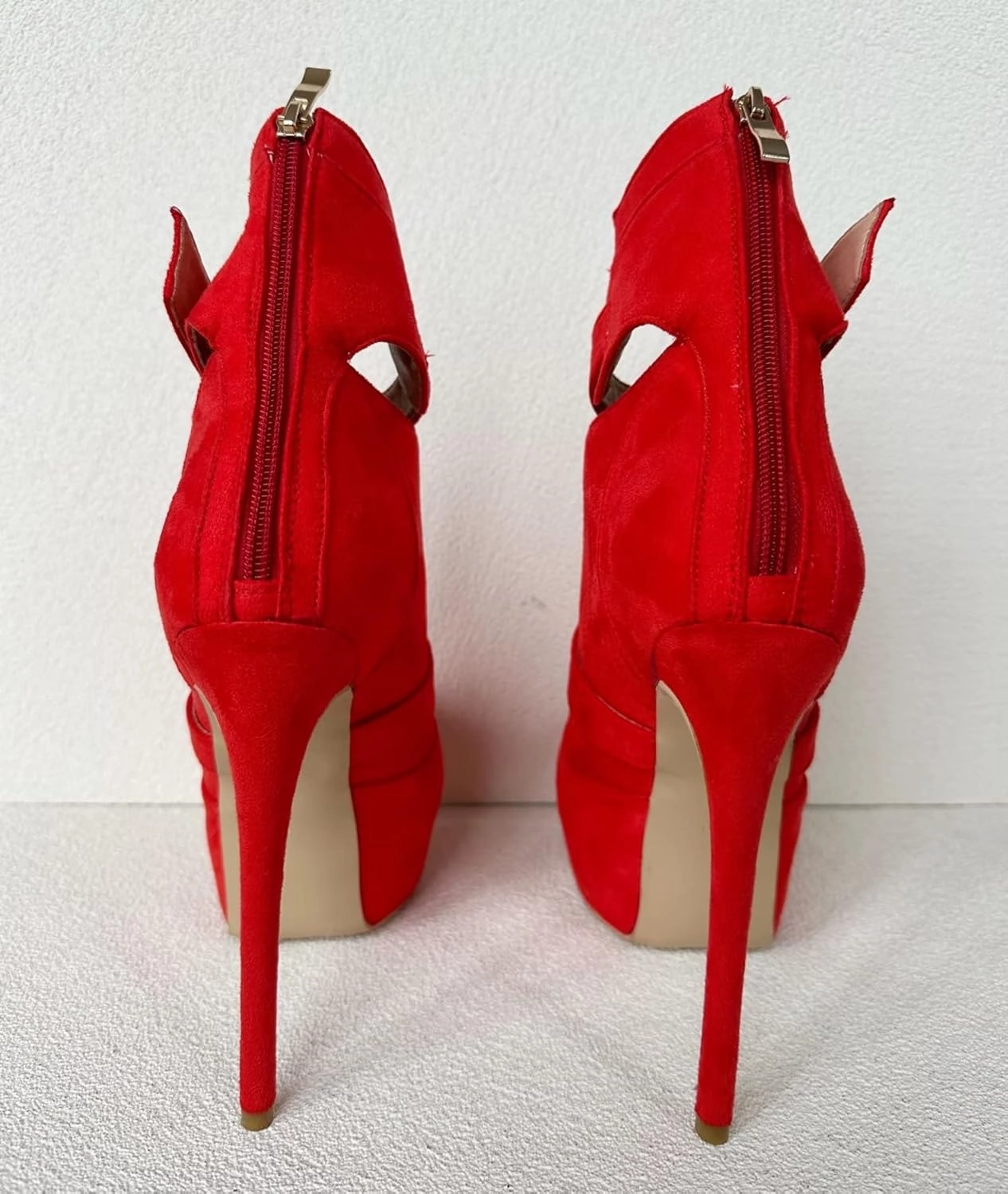Frankie Hsu Sexy Unisex Classic Stiletto Platform High Heeled Bootie, Red Faux Suede Classic Fashion Style, Big Large US4-19 Size Buckle Strap Suitable Ankle Boots For Women Men