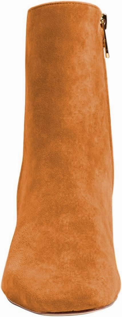 FSJ Women Comfy Zipper Medium Spool Heels Square Toe Classic Pull On Office Boots Size 4-15 M US