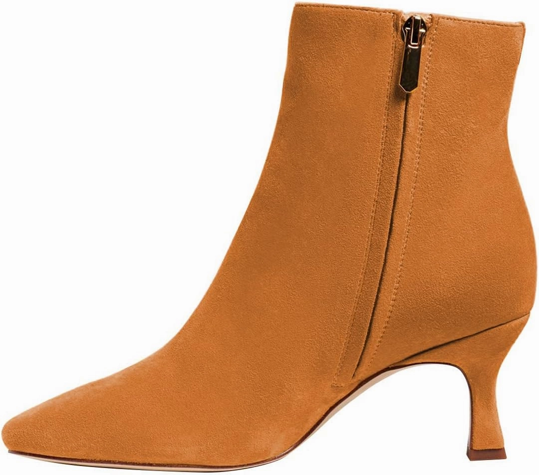 FSJ Women Comfy Zipper Medium Spool Heels Square Toe Classic Pull On Office Boots Size 4-15 M US