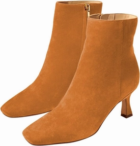 FSJ Women Comfy Zipper Medium Spool Heels Square Toe Classic Pull On Office Boots Size 4-15 M US