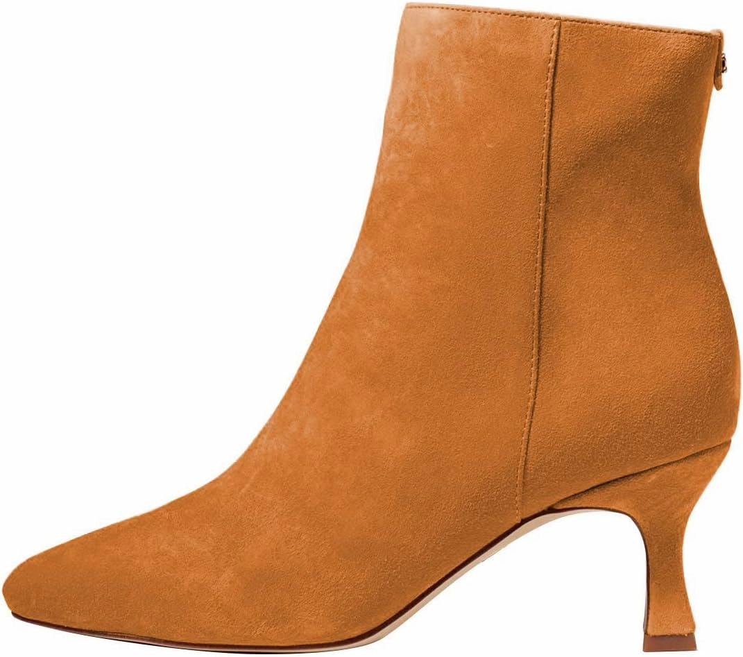 FSJ Women Comfy Zipper Medium Spool Heels Square Toe Classic Pull On Office Boots Size 4-15 M US