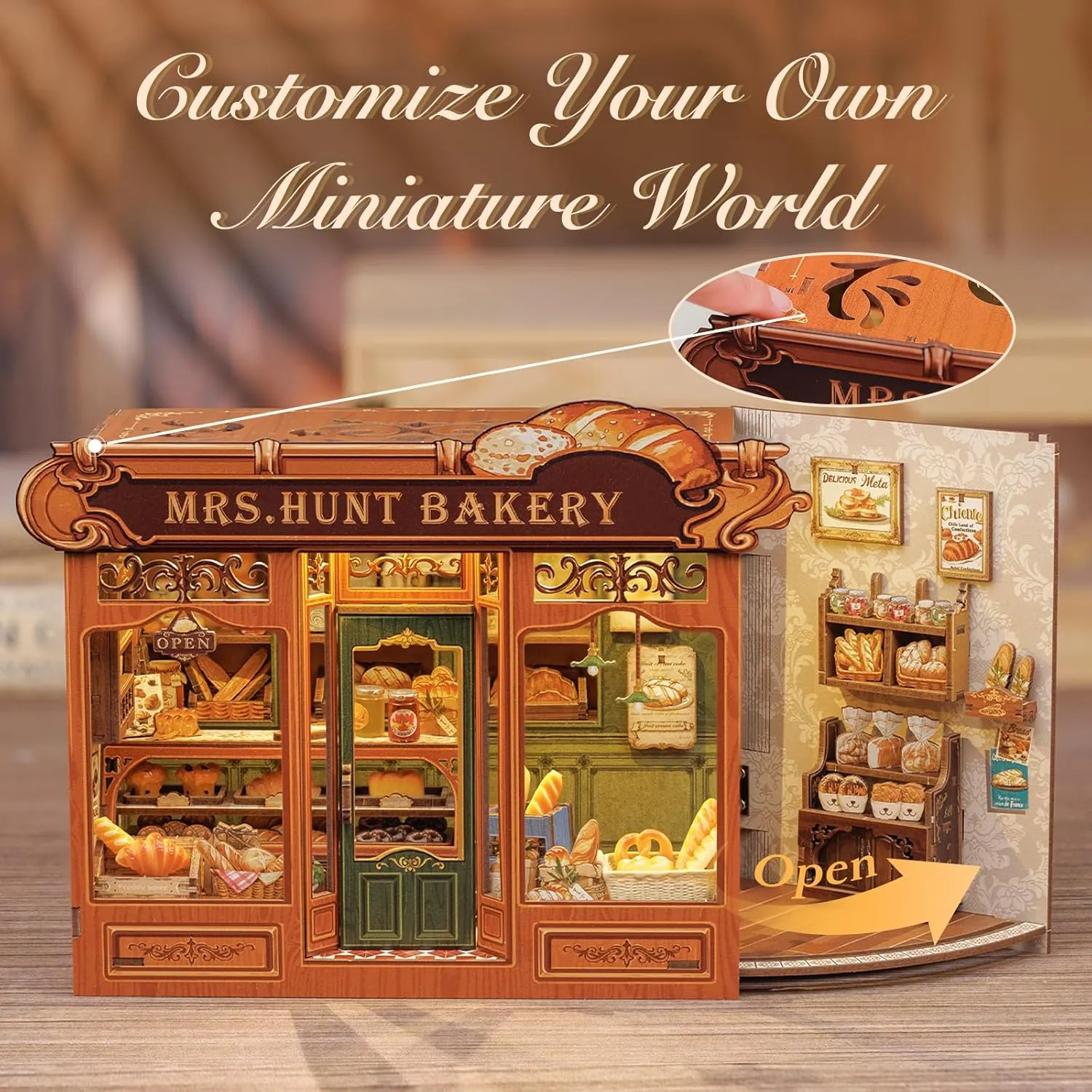 Fsolis Book Nook Kit - DIY Miniature Dollhouse Kit for Adults Tiny House Mini Craft Bookshelf Nook 3D Puzzles Book Decor Gifts for Women Teenagers Book Lovers (MRS.Hunt Bakery)