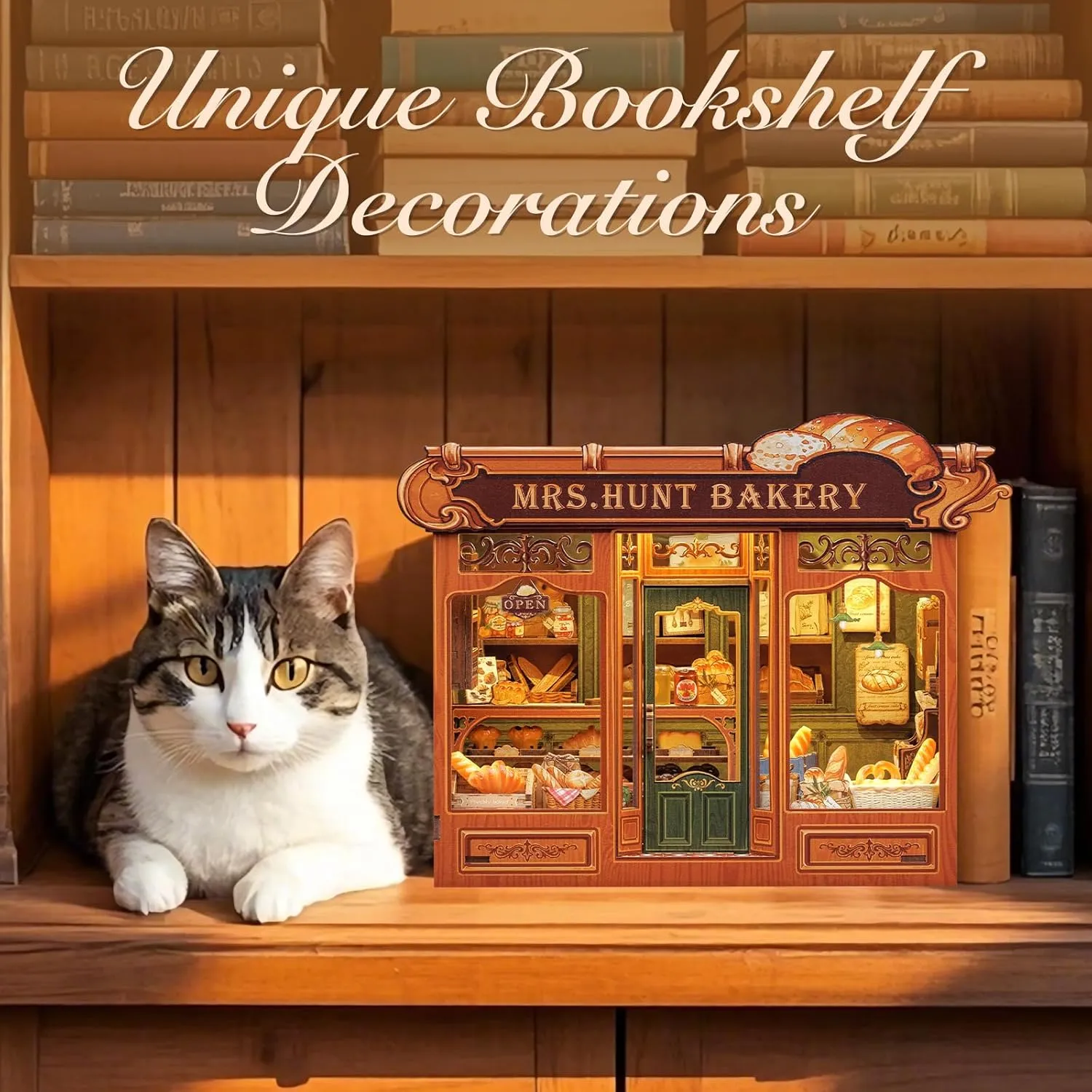 Fsolis Book Nook Kit - DIY Miniature Dollhouse Kit for Adults Tiny House Mini Craft Bookshelf Nook 3D Puzzles Book Decor Gifts for Women Teenagers Book Lovers (MRS.Hunt Bakery)