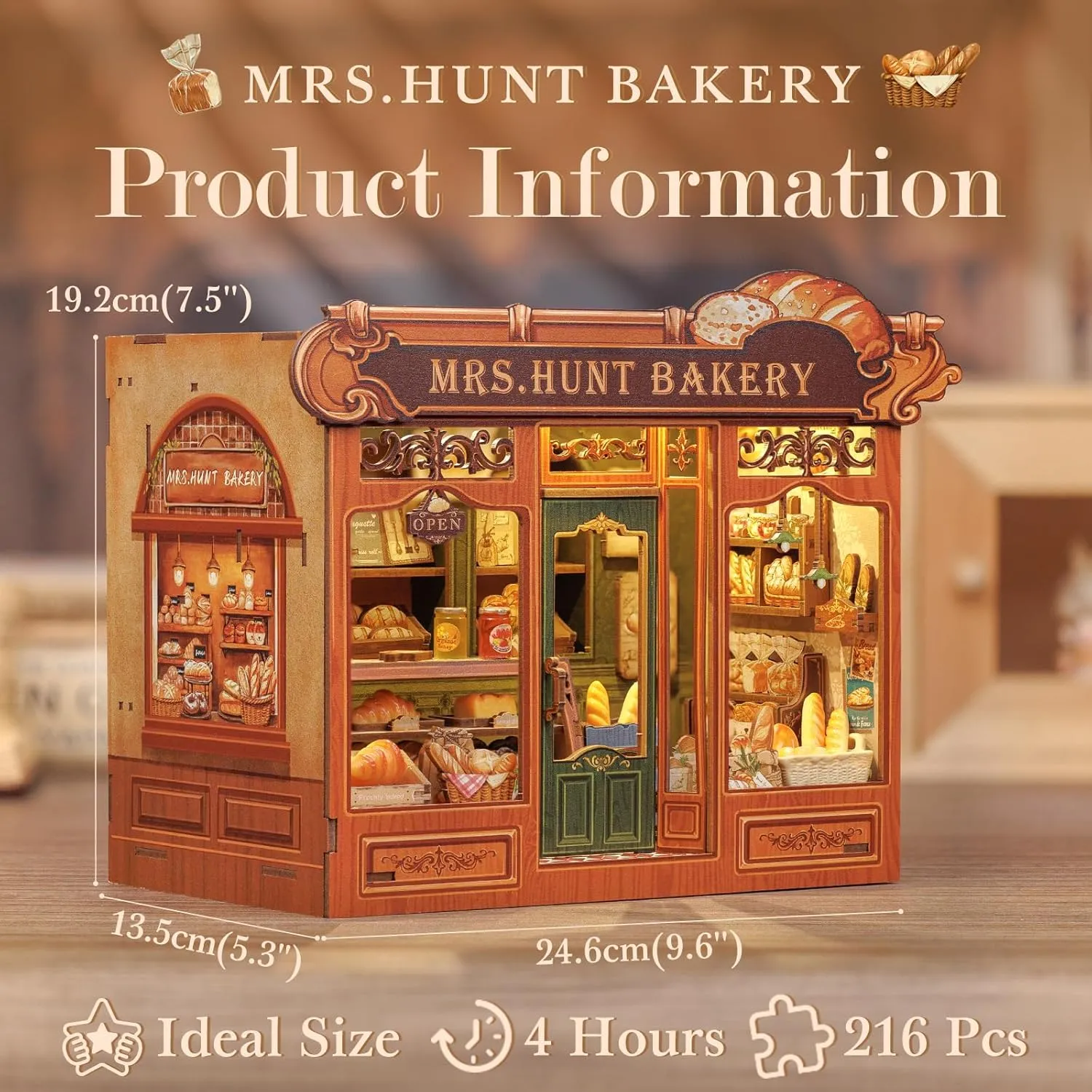 Fsolis Book Nook Kit - DIY Miniature Dollhouse Kit for Adults Tiny House Mini Craft Bookshelf Nook 3D Puzzles Book Decor Gifts for Women Teenagers Book Lovers (MRS.Hunt Bakery)