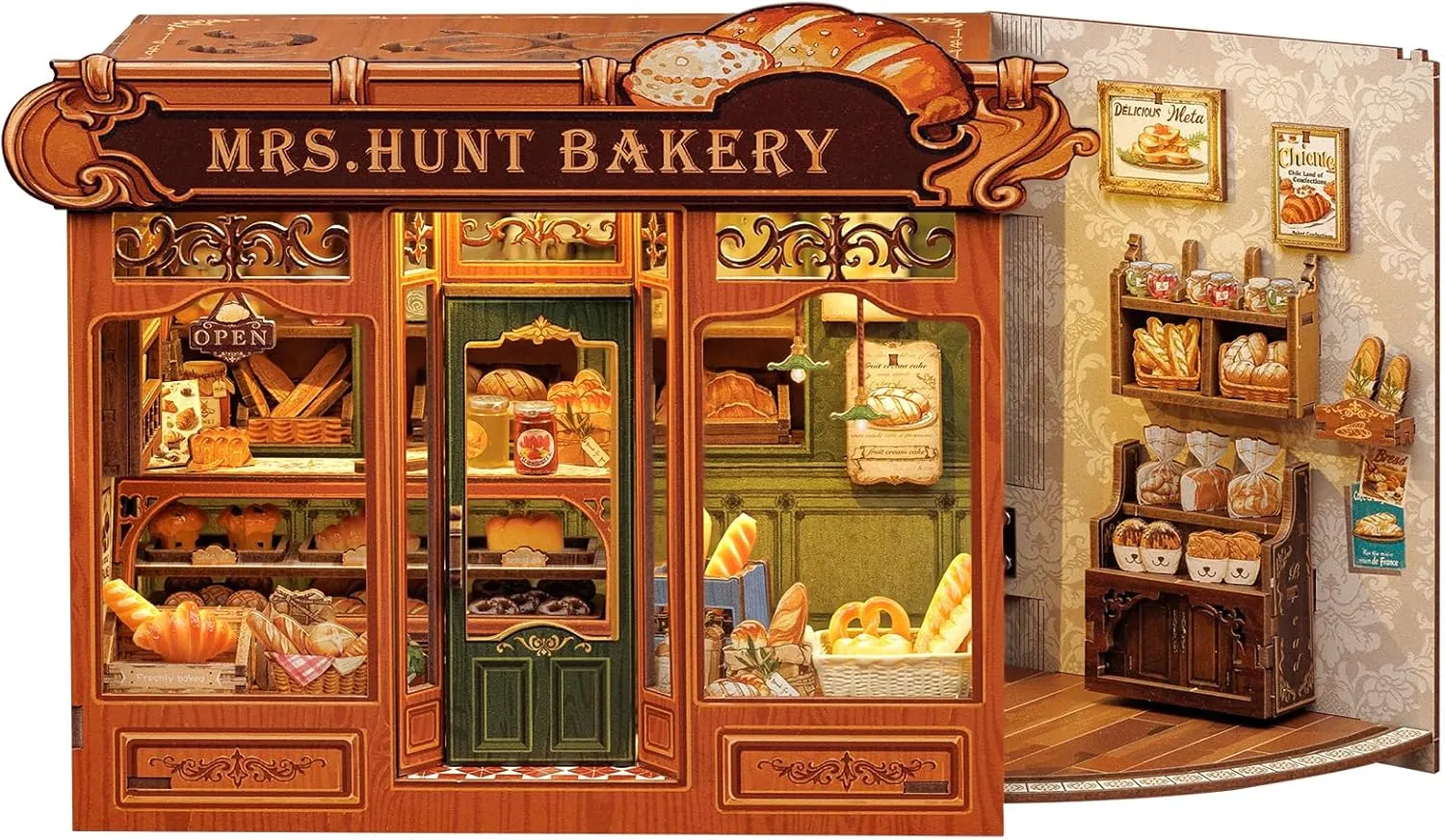 Fsolis Book Nook Kit - DIY Miniature Dollhouse Kit for Adults Tiny House Mini Craft Bookshelf Nook 3D Puzzles Book Decor Gifts for Women Teenagers Book Lovers (MRS.Hunt Bakery)