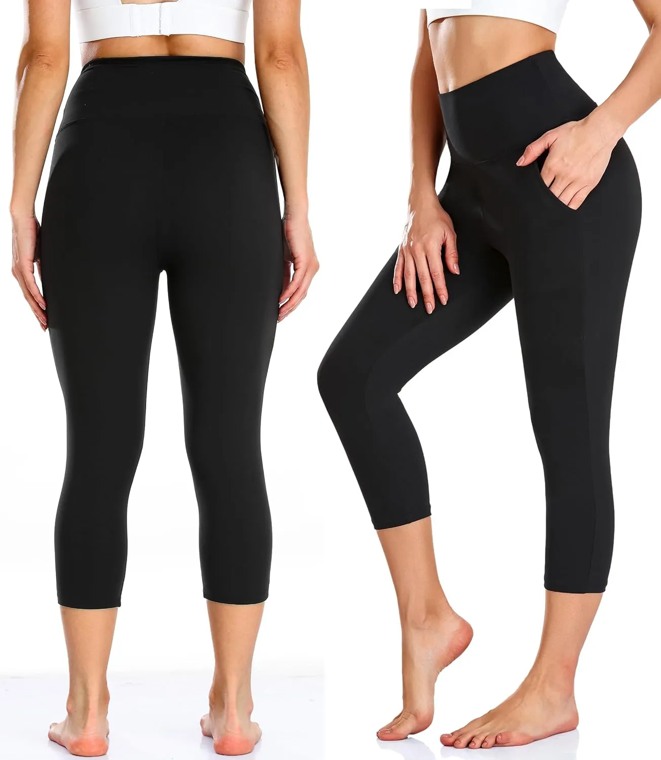 FULLSOFT 3 Pack Capri Leggings for Women - High Waisted Tummy Control Black Workout Yoga Pants