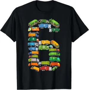 Fun Garbage Truck 6th Birthday Party Six 6 Year Old Boy Kids T-Shirt