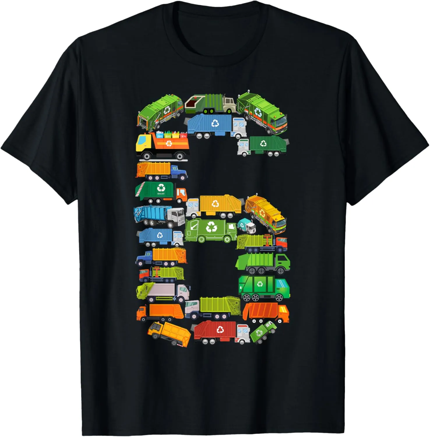 Fun Garbage Truck 6th Birthday Party Six 6 Year Old Boy Kids T-Shirt