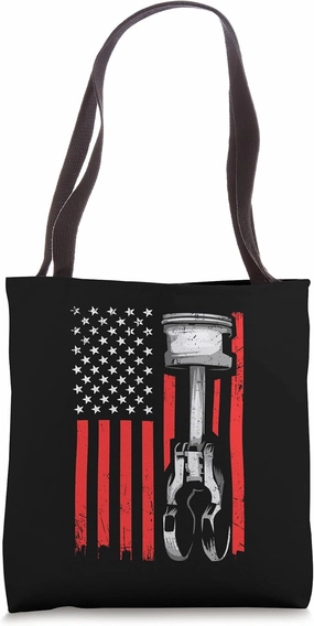 Funny Piston Gift Cool Muscle American Flag Car Enthusiast Tote Bag