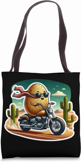 Funny Potato Tater Tot Riding Motorcycle Bike Biker Taters Tote Bag