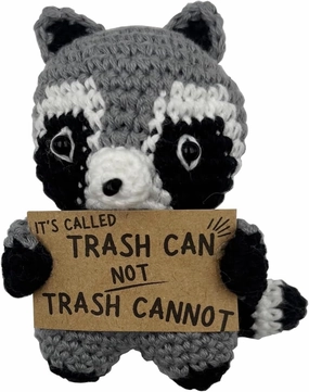 Funny Raccoon Meme Gifts, It's Called Trash Can, not Trash Can Not, Handmade Cute Crocheted Finished Raccoon Plush Doll, Pocket Hug Token