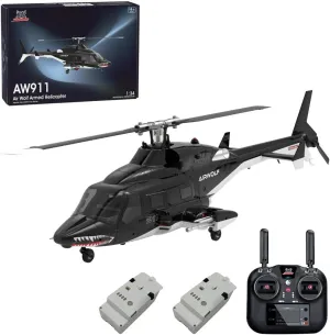 FunXylophy RC Helicopter for Adult, WOLFBUSH AW-911 Air-Wolf RC Helicopter, 1/34 Scale 2.4G 9CH Flybarless with 6G/3D Stunt Mode and One-Key Takeoff/Landing, GPS Positioning (RTF Version)