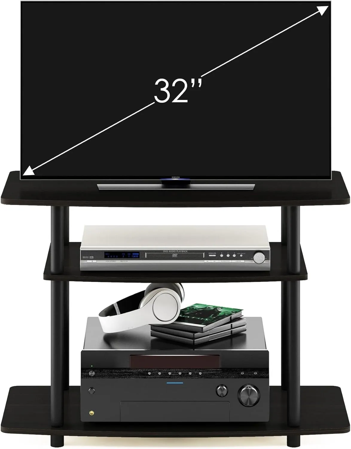 Furinno Turn-N-Tube No Tools 3-Tier Entertainment Center TV Stand for TV up to 32 Inch, Plastic Round Tubes, Espresso/black