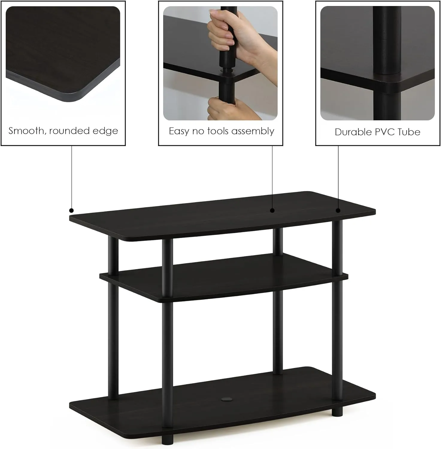 Furinno Turn-N-Tube No Tools 3-Tier Entertainment Center TV Stand for TV up to 32 Inch, Plastic Round Tubes, Espresso/black