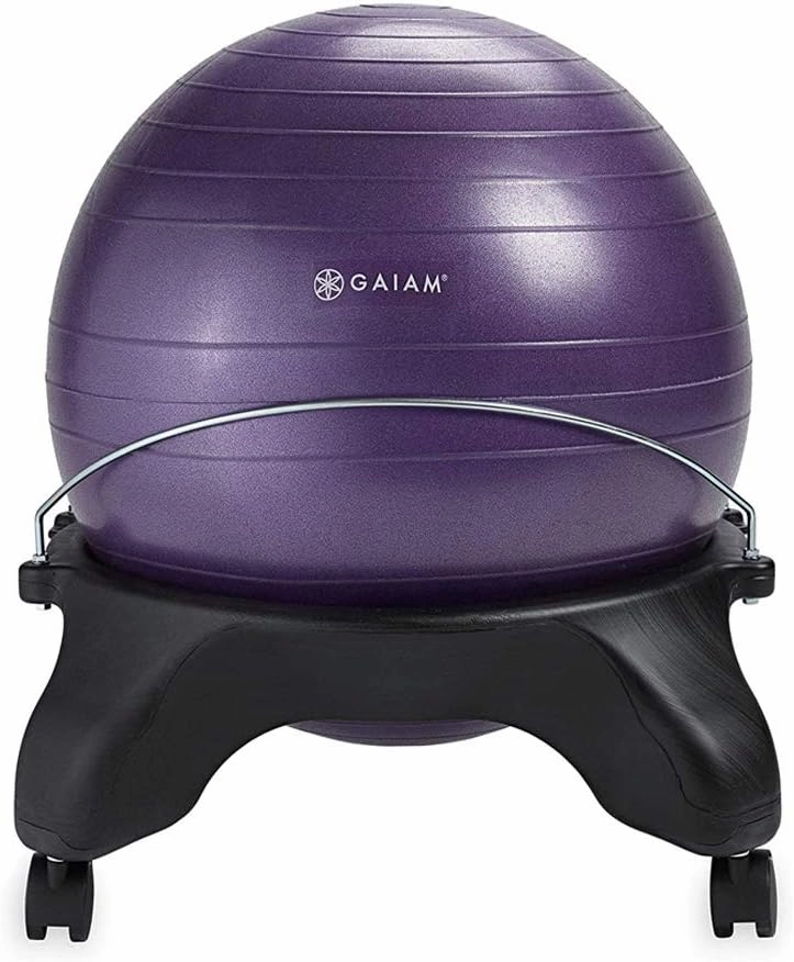 Gaiam Classic Backless Balance Ball Chair – Exercise Stability Yoga Ball Premium Ergonomic Chair for Home and Office Desk with Air Pump, Exercise Guide and Satisfaction Guarantee