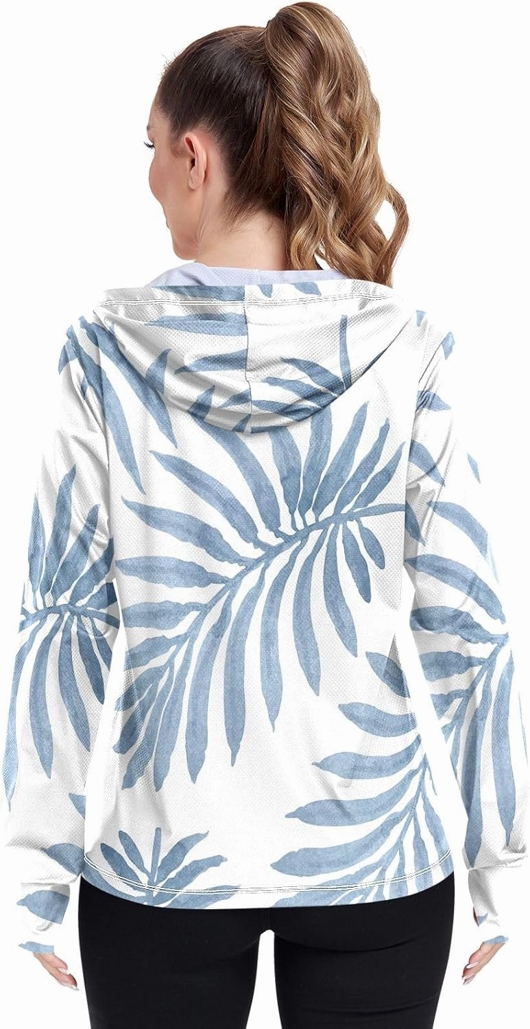 GAIGEO Cute Dogs White Women Jacket UPF 50  Hooded Rash Guard Women Thumb Holes Neck Protection, XXL
