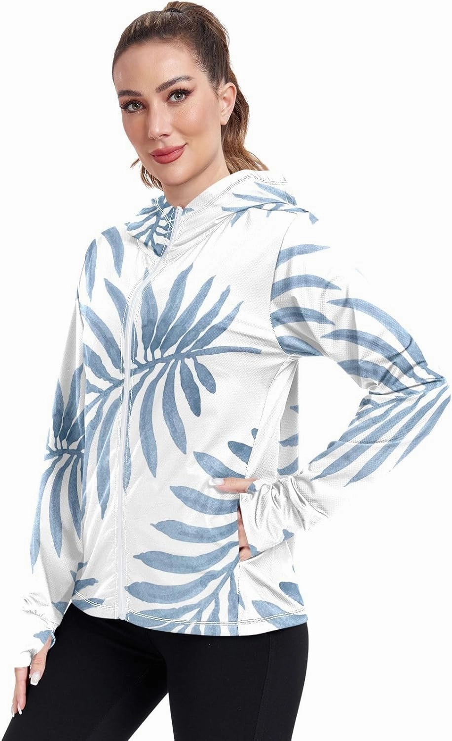 GAIGEO Cute Dogs White Women Jacket UPF 50  Hooded Rash Guard Women Thumb Holes Neck Protection, XXL