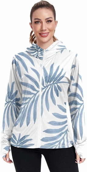 GAIGEO Cute Dogs White Women Jacket UPF 50  Hooded Rash Guard Women Thumb Holes Neck Protection, XXL