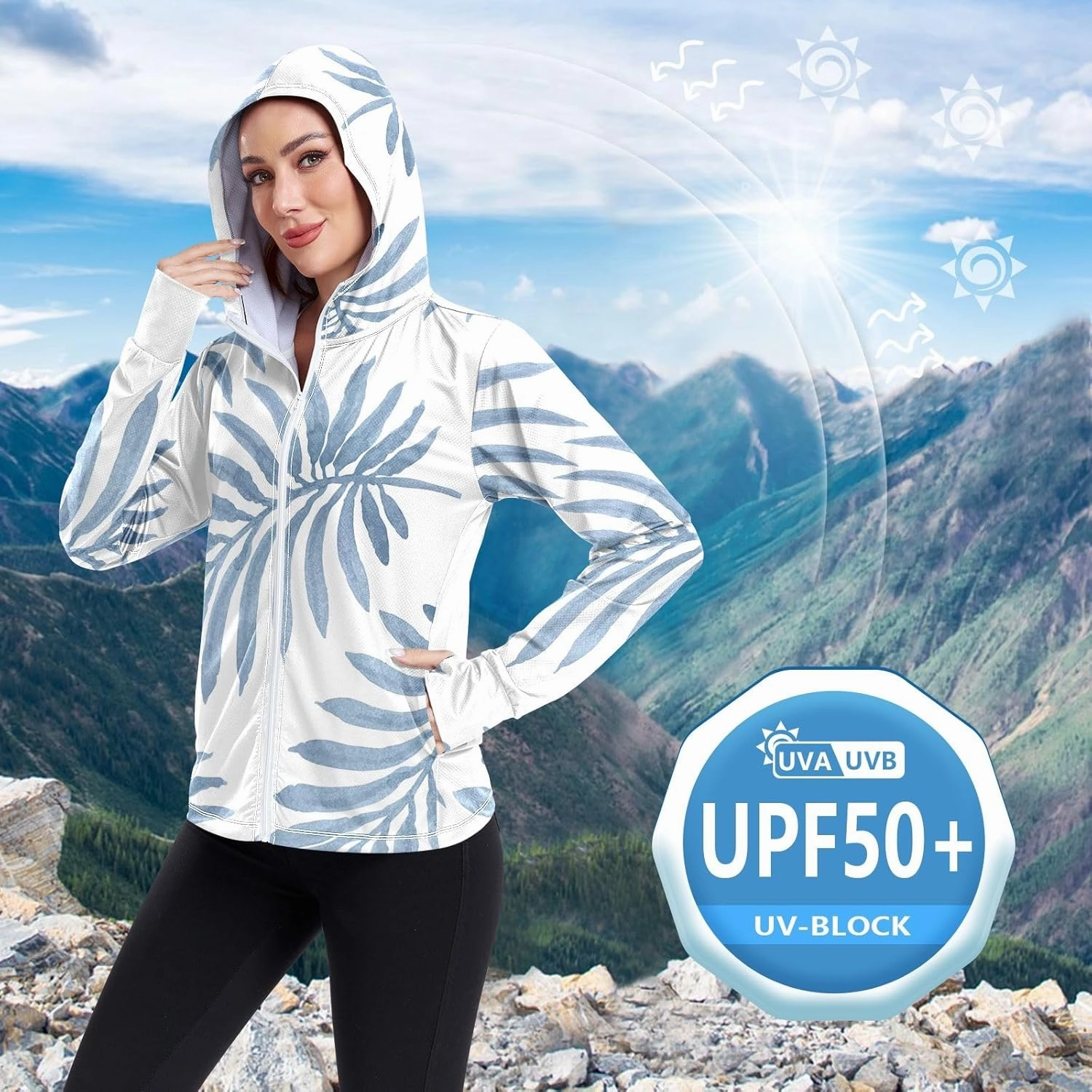 GAIGEO Cute Dogs White Women Jacket UPF 50  Hooded Rash Guard Women Thumb Holes Neck Protection, XXL