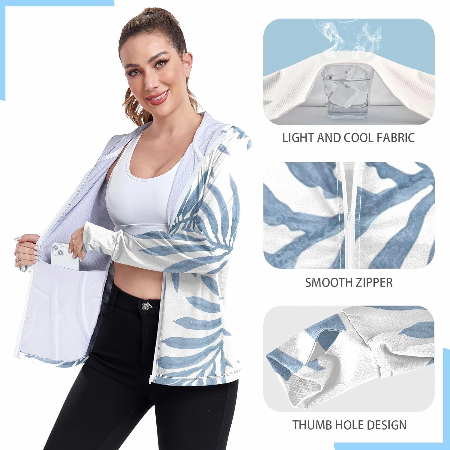 GAIGEO Cute Dogs White Women Jacket UPF 50  Hooded Rash Guard Women Thumb Holes Neck Protection, XXL