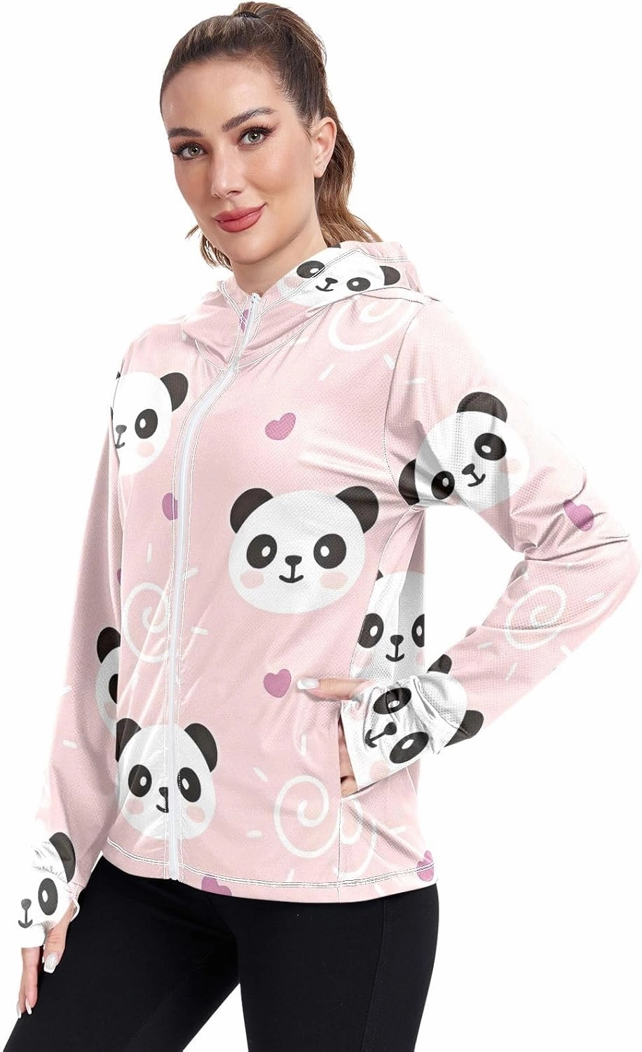 GAIGEO Cute Rabbit Doodle Style Women Jacket Breathable Women Uv Protection Clothing UPF 50 , with Zip Pockets, S