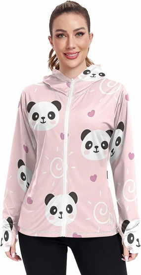 GAIGEO Cute Rabbit Doodle Style Women Jacket Breathable Women Uv Protection Clothing UPF 50 , with Zip Pockets, S