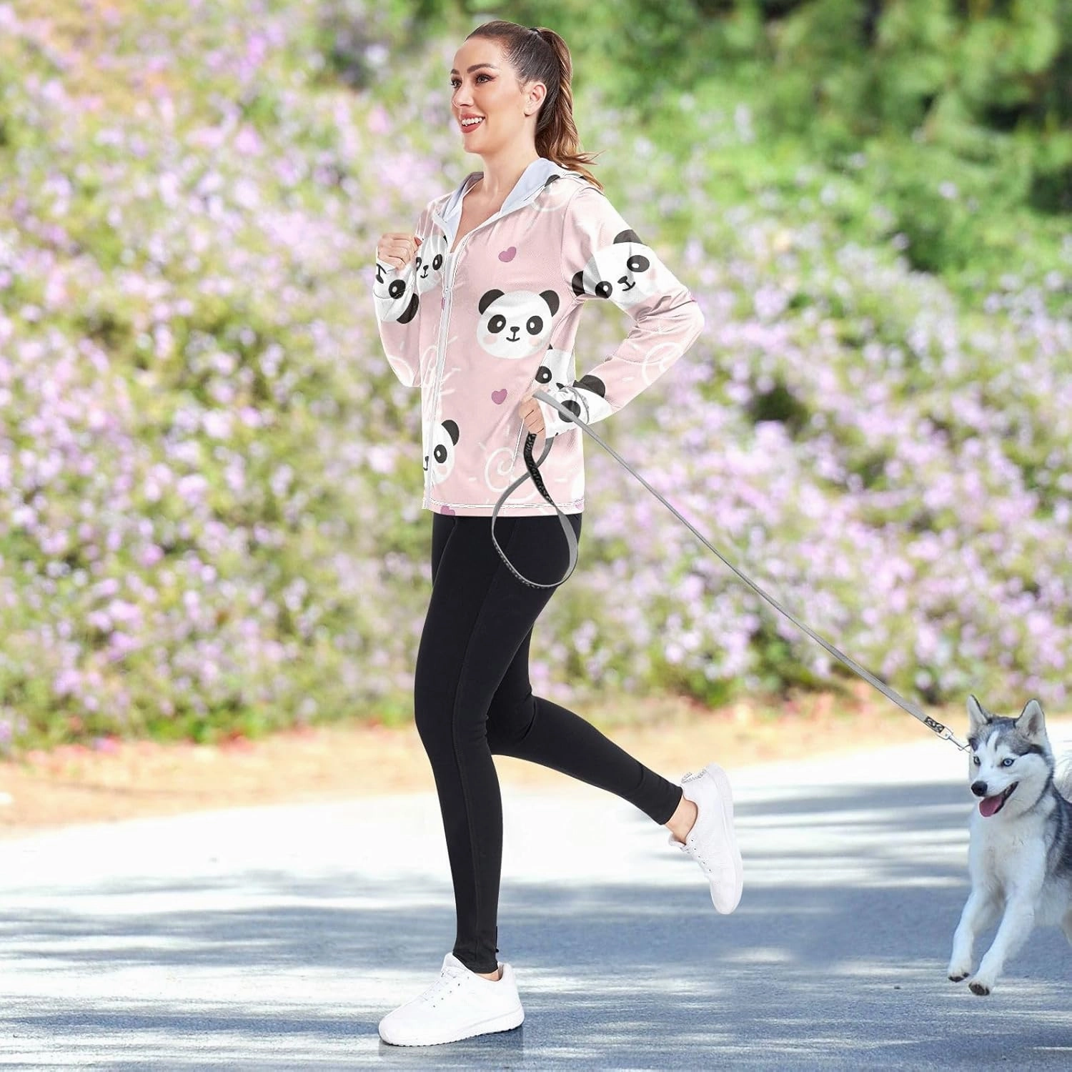 GAIGEO Cute Rabbit Doodle Style Women Jacket Breathable Women Uv Protection Clothing UPF 50 , with Zip Pockets, S