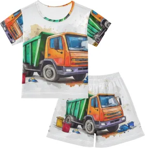 Garbage Truck Car Summer Pajamas Set 2 Piece Short Cotton Sleepwear 5-14 Years