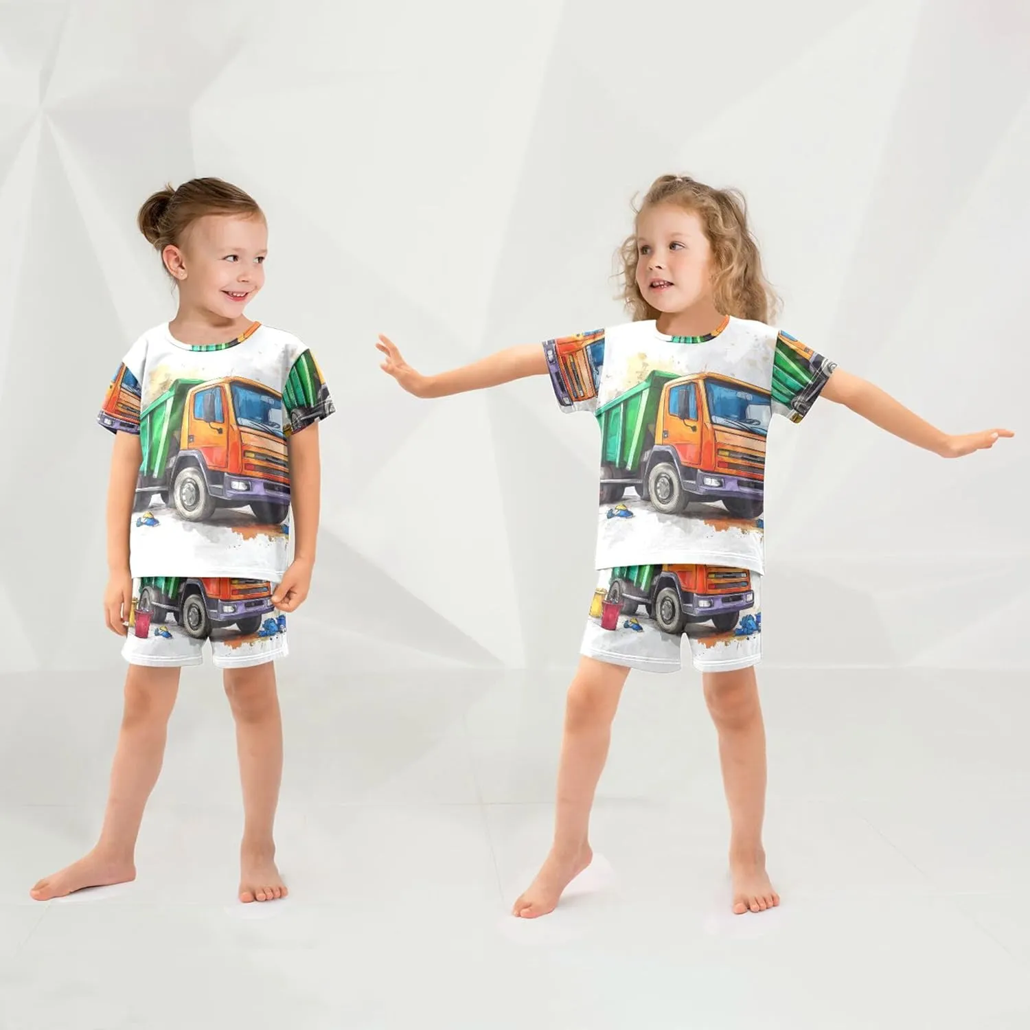 Garbage Truck Car Summer Pajamas Set 2 Piece Short Cotton Sleepwear 5-14 Years