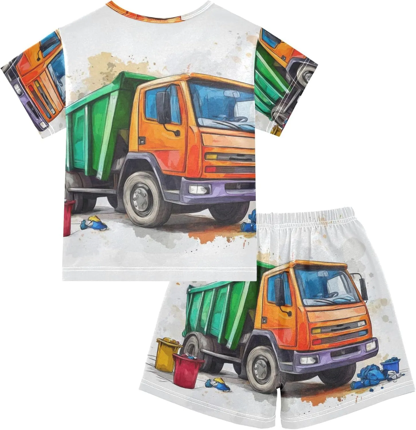 Garbage Truck Car Summer Pajamas Set 2 Piece Short Cotton Sleepwear 5-14 Years